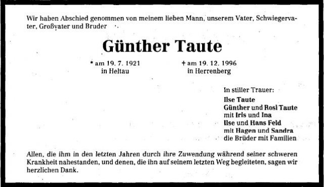 Taute Guenther 1921-1996 Todesanzeige